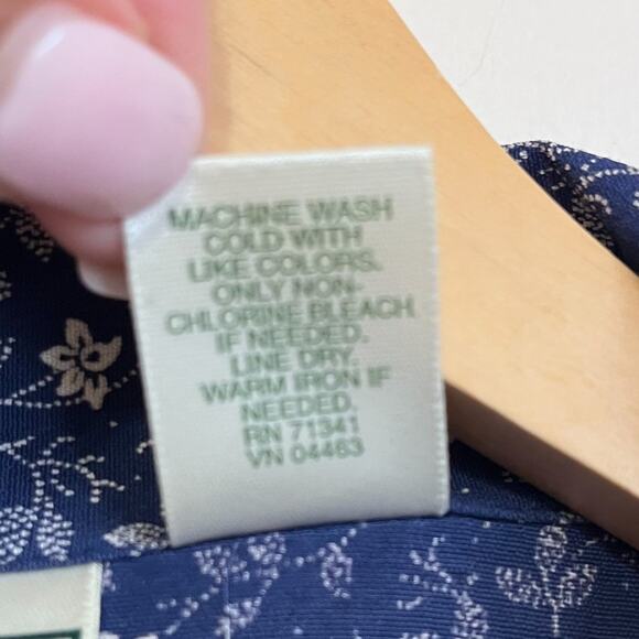 Vintage LL Bean Shirt Dress Size 14 Blue 90s Ditsy Cottage Tie Floral Modest - Picture 8 of 9